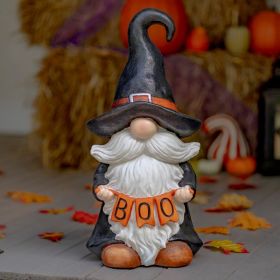 Halloween Garden Gnome Witch Holding "BOO" Sign "The Hobglobins"