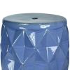 Decorative Ceramic Garden Stool with Faceted Designs, Blue