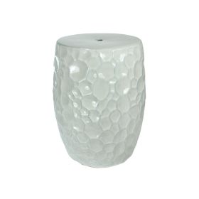 Decorative Ceramic Garden Stool with Honeycomb Designs, White