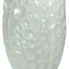 Decorative Ceramic Garden Stool with Honeycomb Designs, White