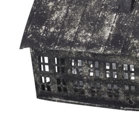 Distressed Metal Birdhouse with Multiple Window Panes, Black