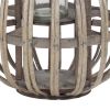 Lattice Design Round Lantern with Glass Hurricane Candle Holder,Small,Brown