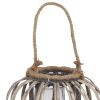 Lattice Design Round Lantern with Glass Hurricane Candle Holder,Small,Brown