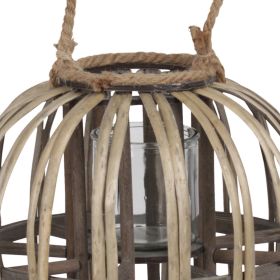 Lattice Design Round Lantern with Glass Candle Holder, Medium, Brown