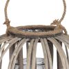 Lattice Design Round Lantern with Glass Candle Holder, Large, Brown