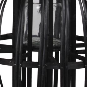 Lattice Design Round Lantern with Glass Candle Holder, Large, Black