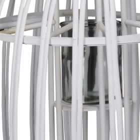 Lattice Design Round Lantern with Glass Hurricane Candle Holder, White