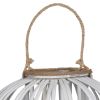 Lattice Design Round Lantern with Glass Hurricane Candle Holder, White