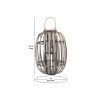 Lattice Design Round Lantern with Glass Hurricane Candle Holder, Brown