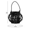 Bellied Shaped Lattice Design Lantern with Glass Candle Holder,Small,Black