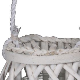 Bellied Shaped Lattice Design Lantern with Glass Candle Holder,Large,White