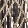 Bellied Shaped Lattice Design Lantern with Glass Candle Holder,Large,Brown