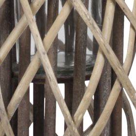 Bellied Shaped Lattice Design Lantern with Glass Candle Holder,Large,Brown