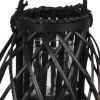 Bellied Shaped Lattice Design Lantern with Glass Candle Holder,Large,Black