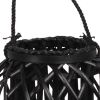 Round Bellied Lattice Design Lantern with Glass Candle Holder,Medium,Black