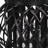 Round Bellied Lattice Design Lantern with Glass Candle Holder,Medium,Black
