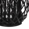 Round Bellied Lattice Design Lantern with Glass Candle Holder,Medium,Black