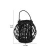 Round Bellied Lattice Design Lantern with Glass Candle Holder,Medium,Black