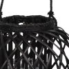Round Bellied Lattice Design Lantern with Glass Candle Holder,Large,Black