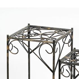 Scrolled Metal Frame Plant Stand with Square Top, Set of 2, Black