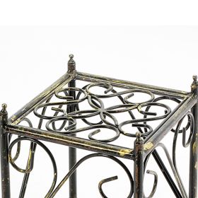Lattice Cut Out Square Top Plant Stand with Tubular Legs, Small, Black