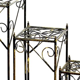 Lattice Cut Square Top Plant Stand with Tubular Legs, Set of 3, Black