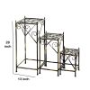 Lattice Cut Square Top Plant Stand with Tubular Legs, Set of 3, Black
