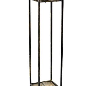 2 Tier Square Stone Top Plant Stand with Metal Frame, Medium, Black and Gray
