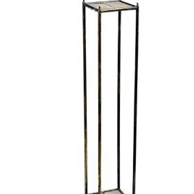2 Tier Square Stone Top Plant Stand with Metal Frame, Large, Black and Gray