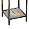 2 Tier Square Stone Top Plant Stand with Metal Frame, Large, Black and Gray