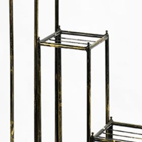 2 Tier Square Slatted Top Plant Stand, Set of 3, Black and Gold