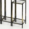 2 Tier Square Slatted Top Plant Stand, Set of 3, Black and Gold