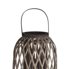 Lattice Design Bamboo Lantern with Glass Candle Holder, Large, Brown