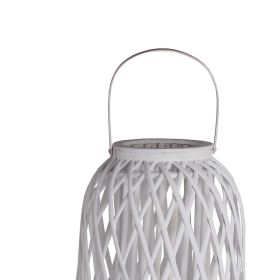 Lattice Design Bamboo Lantern with Glass Candle Holder, Large, White