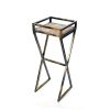 35.5 Stone Top Plant Stand with X Legs, Black and Gray