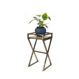 27 Stone Top Plant Stand with X Legs, Black and Gray