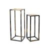 Stone Top Plant Stand with Tubular Legs, Set of 2, Black and Gray