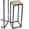 Stone Top Plant Stand with Tubular Legs, Set of 2, Black and Gray