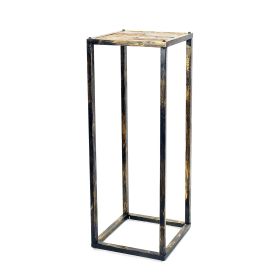 31.5 Inches Stone Top Plant Stand with Tubular Legs, Black and Gray