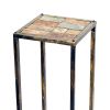 31.5 Inches Stone Top Plant Stand with Tubular Legs, Black and Gray