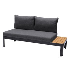 Outdoor Sofa with Slatted Snack Tray and Removable Cushions, Black