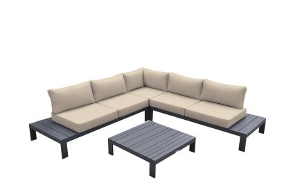 4 Piece Metal and Fabric Outdoor Sectional, Gray and Beige