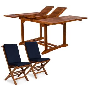 9pc. Ext. Folding Set w/ Blue Cushions