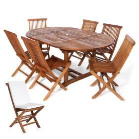 7pc. Oval Folding Chair Set w/ White Cushions
