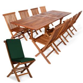 9pc. Rectangle Folding Chair Set w/ Green Cushions