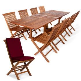 9pc. Rectangle Folding Chair Set w/ Red Cushions