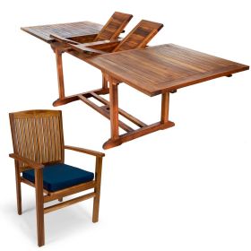 7pc. Rectangle Stacking Chair Set w/ Blue Cushions