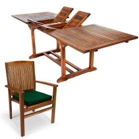 7pc. Rectangle Stacking Chair Set w/ Green Cushions