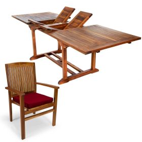 7pc. Rectangle Stacking Chair Set w/ Red Cushions