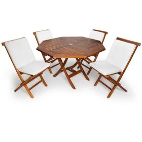 5pc. Octagon Table Set w/ White Cushions